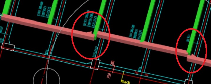 如图红色梁集中标注显示为3跨水平加腋但分别画出后无法合并是否需