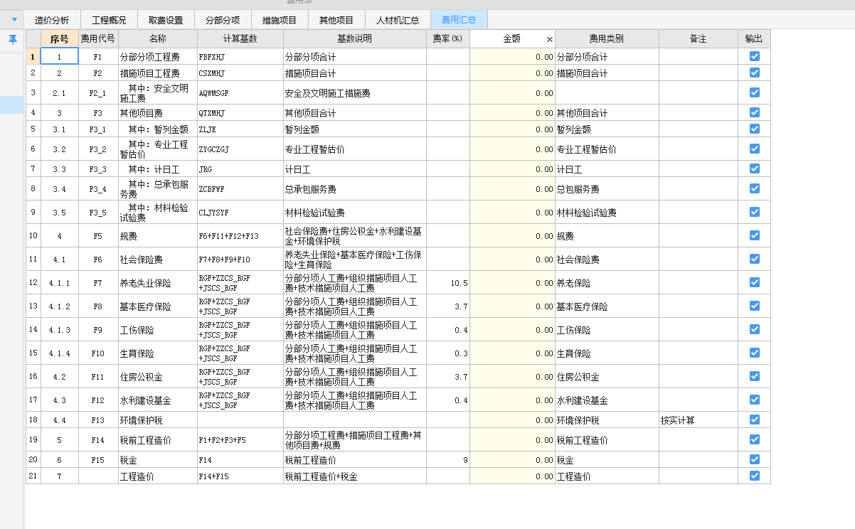 费用汇总