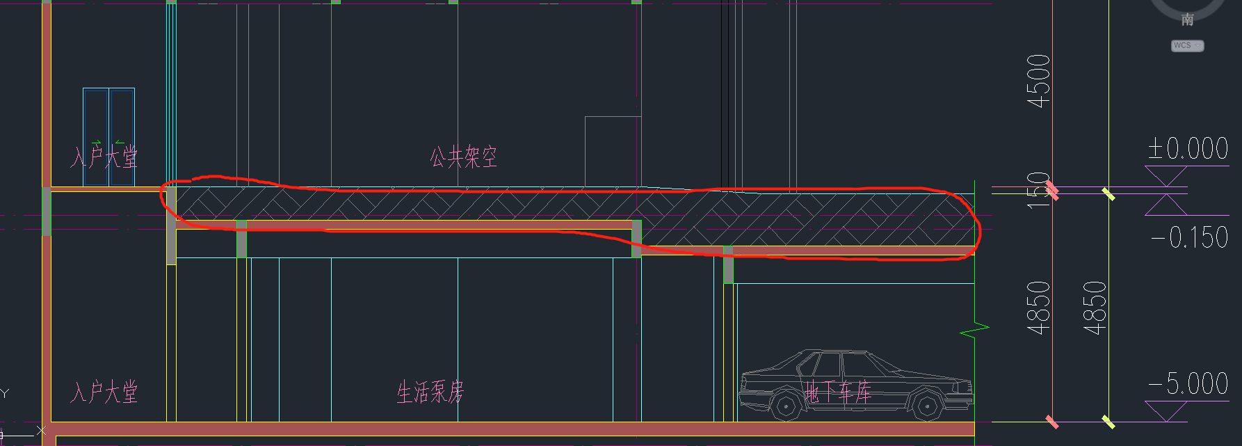 2m,地下室頂板結構面標高-0.7m,建築有覆土0.7m.負一樓的底標高為-5.