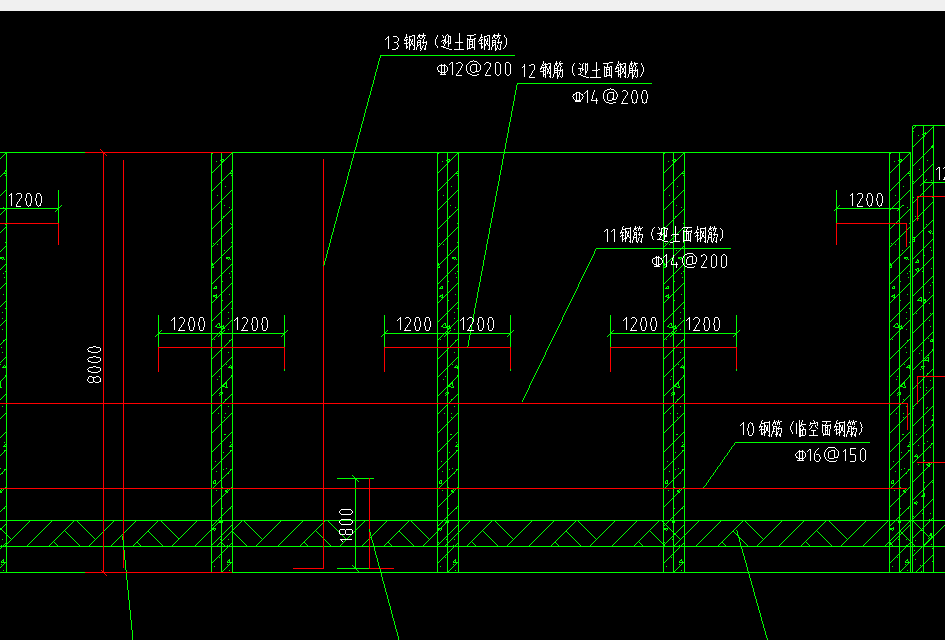 立面板配筋图中水平配筋有两个标注的情况立面高度一半以下配筋取大值