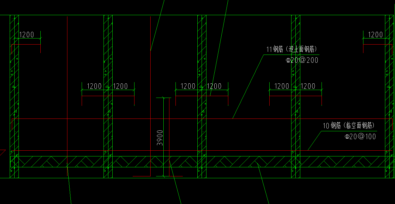 立面板配筋图中水平配筋有两个标注的情况立面高度一半以下配筋取大值