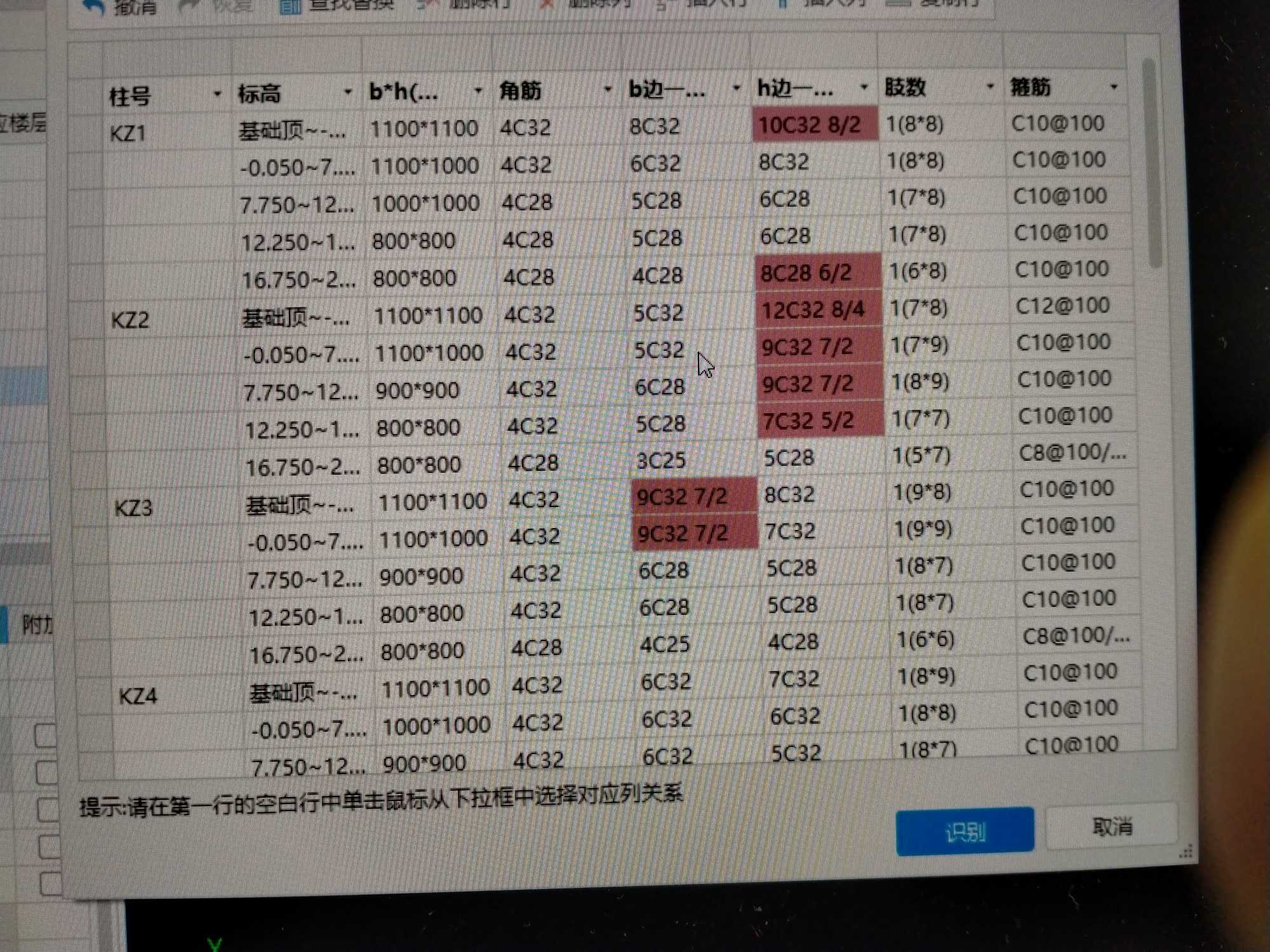 柱表