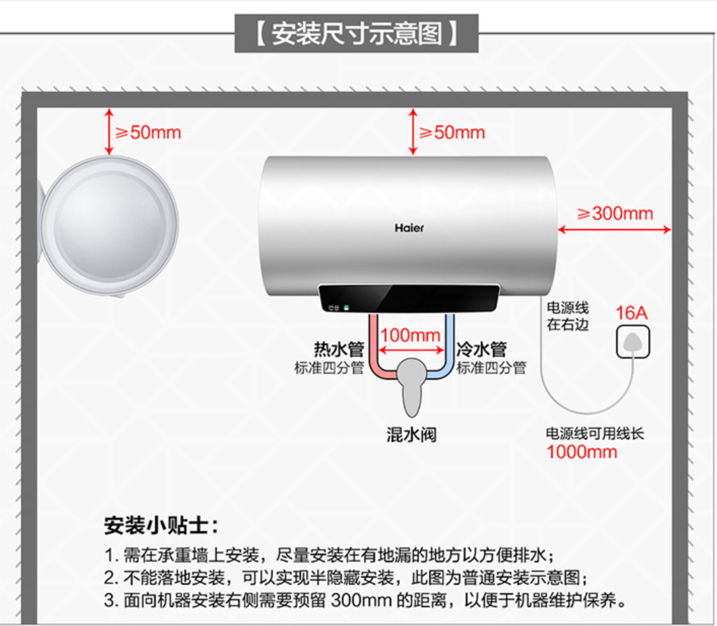 电热水器水管预埋尺寸图片