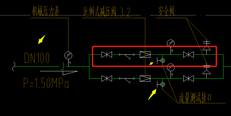 請問一下這個減壓閥組大樣標著dn100平面圖又連接dn150的管