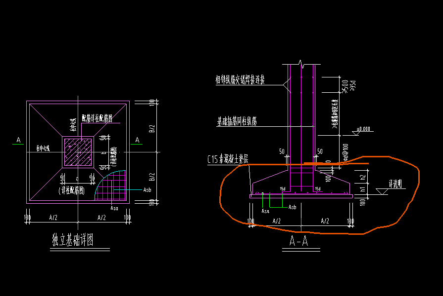 独立基础剖面图怎么画图片