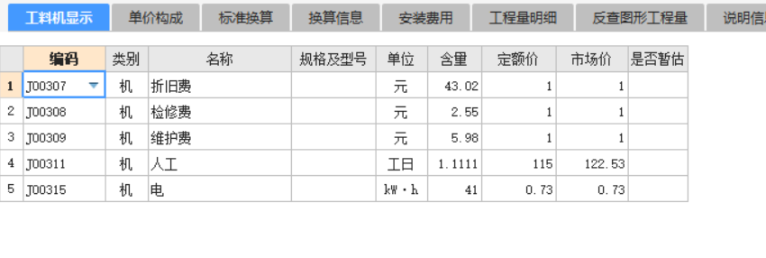 工料机显示