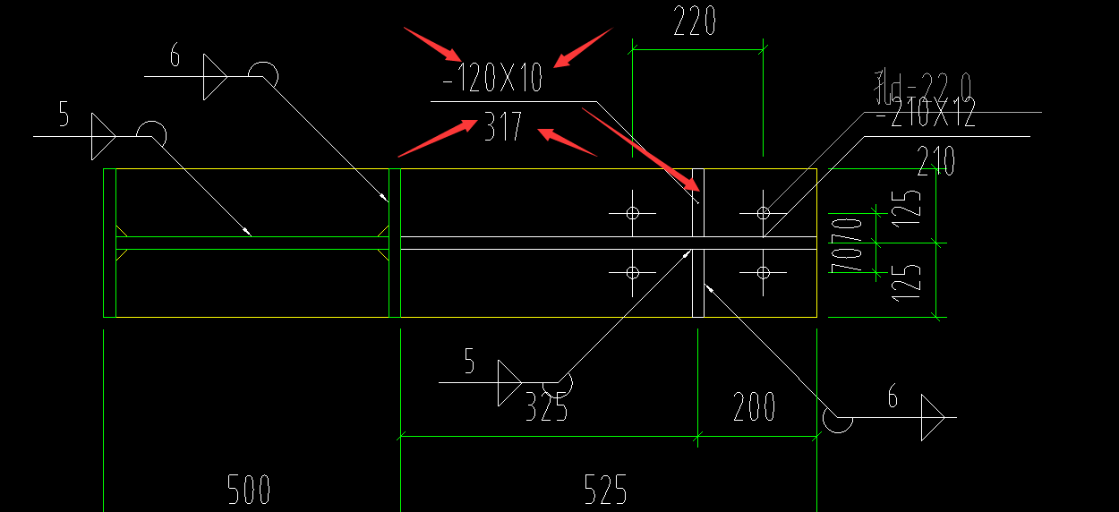 钢结构牛腿加劲肋俯视图这个12010和下面的317分别表示长宽高的哪一个