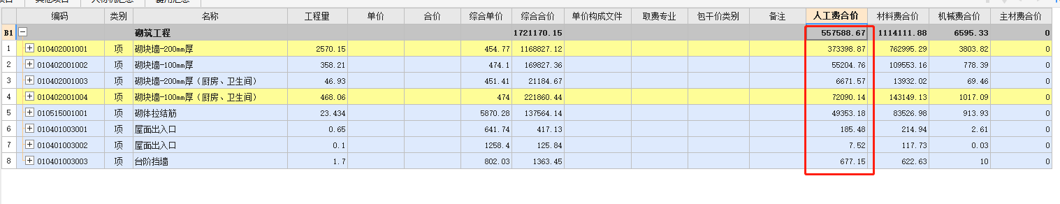 人工费合价