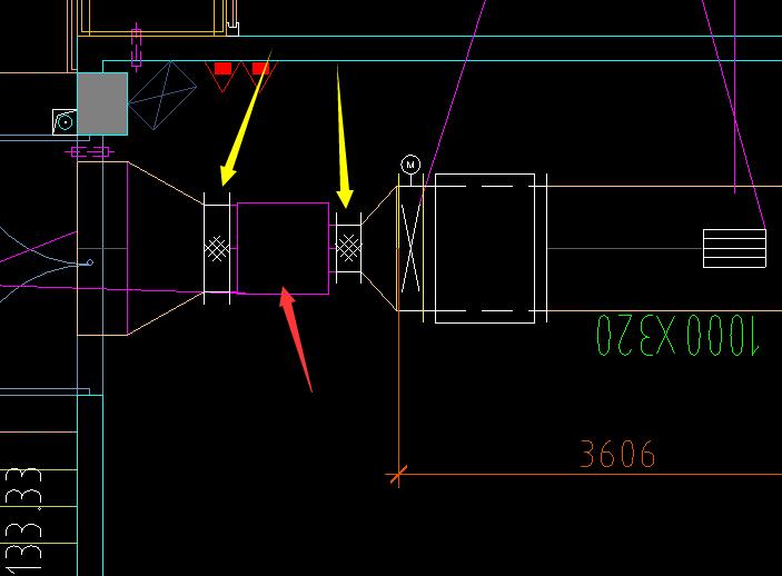 已知红色箭头指向是个柜式离心风机箱想知道黄色箭头指向的风管软接头