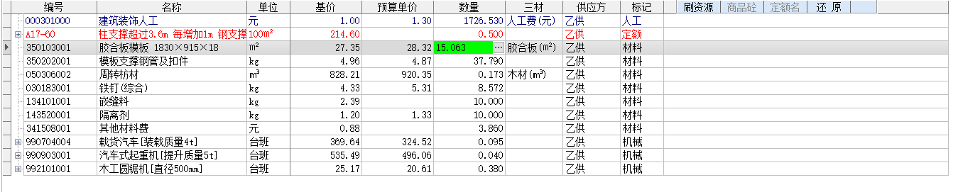 工料机