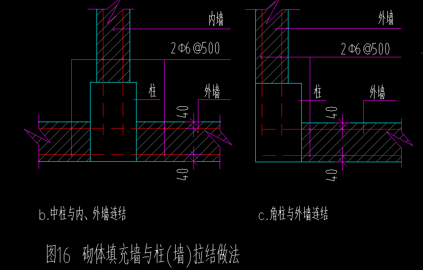 请问框架柱 剪力墙与砌体墙交接的砌体加筋是2a6@500,砌体加筋之间的