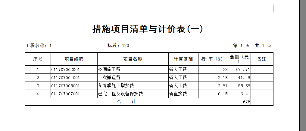 措施项