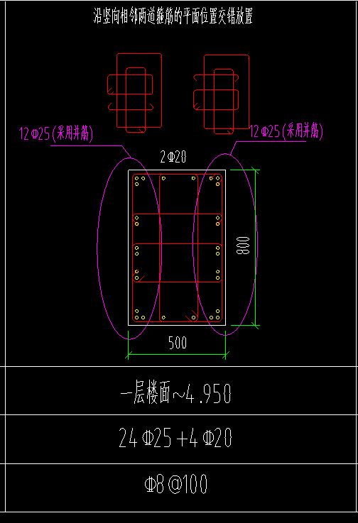 這種框柱的鋼筋怎麼設置啊,並筋之間的距離未標註,對計算工程量有沒有