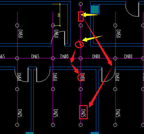各位老师们图1和图2箭头位置的喷淋管径是多少如何判断