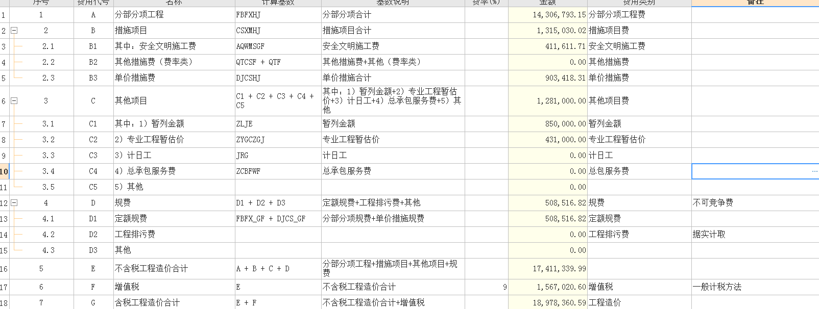 费用汇总