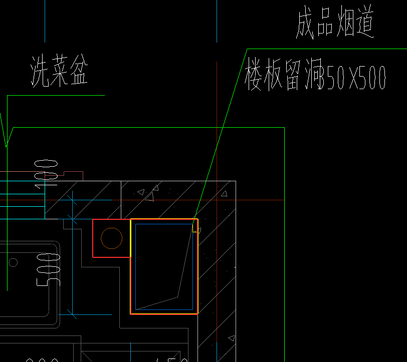 请问老师如图烟道非靠墙侧需设反坎请问是红色范围还是黄色范文