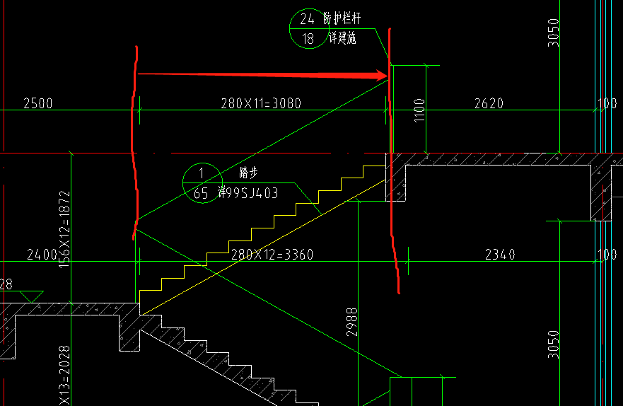 规范上写着楼梯防护栏杆按图示以水平投影长度计算求大佬以案例示意该