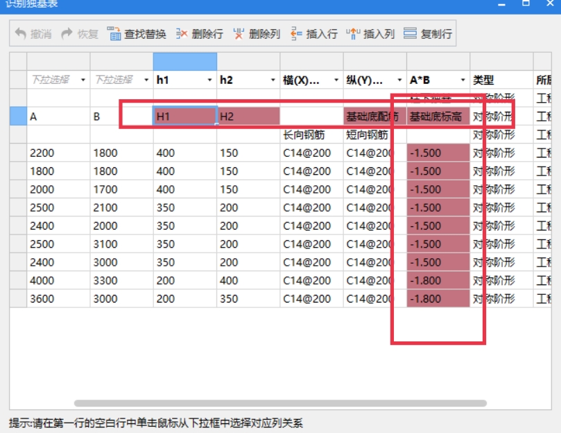 识别独立基础表