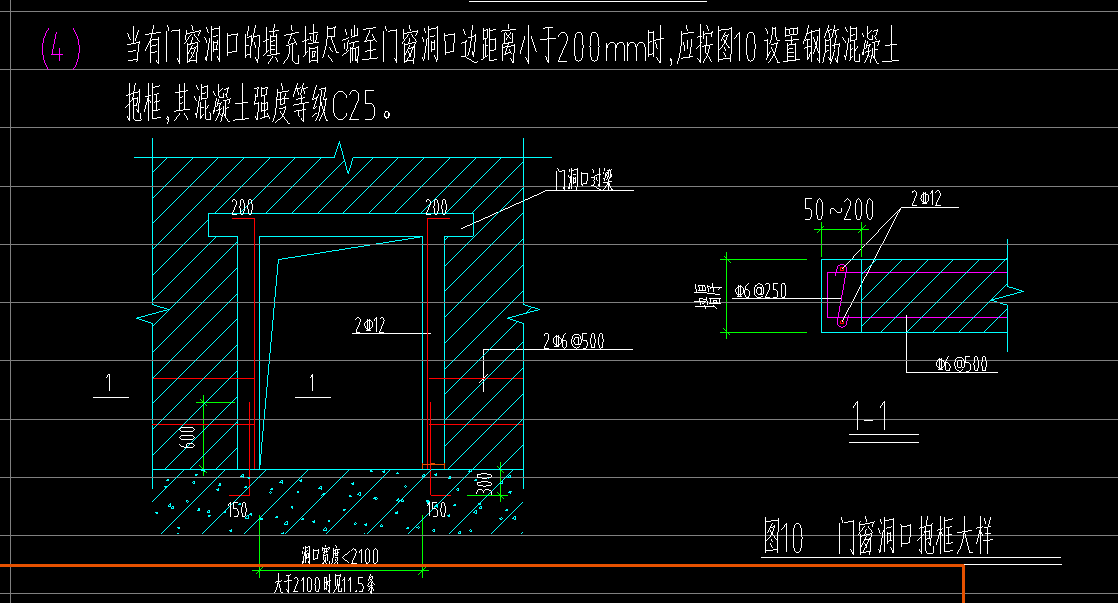 門窗洞口的填充牆盡端至洞口邊距離小於200米設置抱柱圖2需要設置抱柱