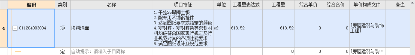 项目特征