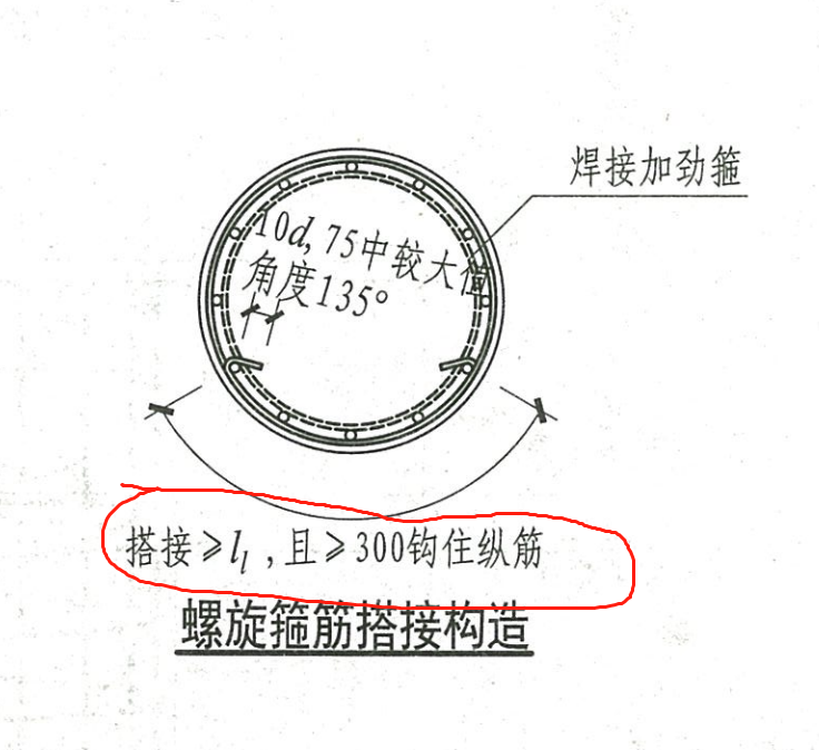 請問這是指的加勁箍的搭接要求還是指的螺旋箍筋的搭接我感覺是加勁箍