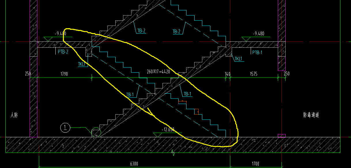 请问老师我这个梯段绘制的对么特别是粉色黄色处填写的对么