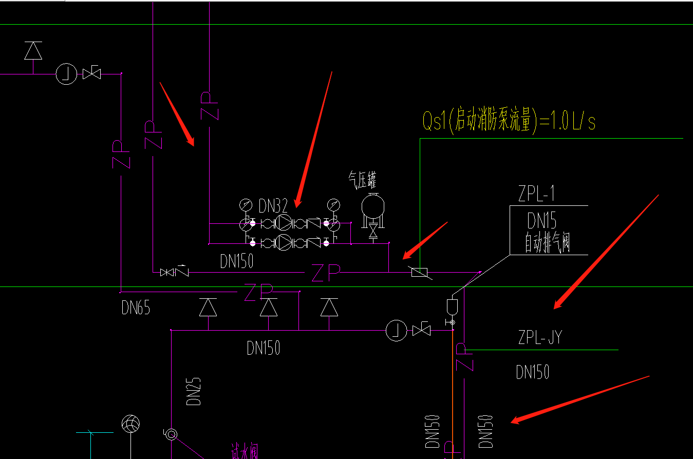 老师天面泵房的主管是dn150的怎么接到屋面稳压泵就变成dn32了合理吗