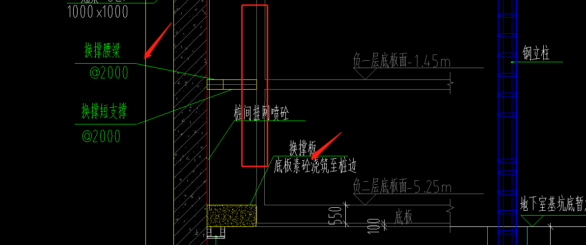 里面的换撑板换撑腰梁红框的位置他们的施工顺序是