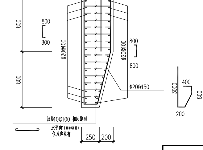 沉井刃脚,拉筋10@100相间排列,水平向10@400 是什么意思?