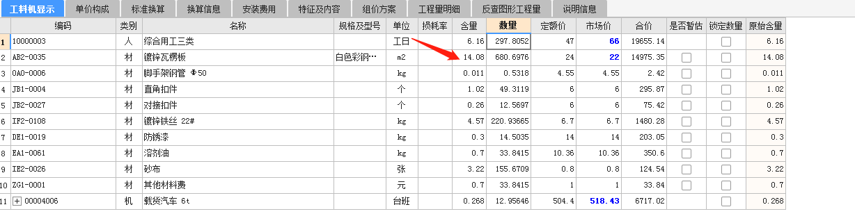 定额含量