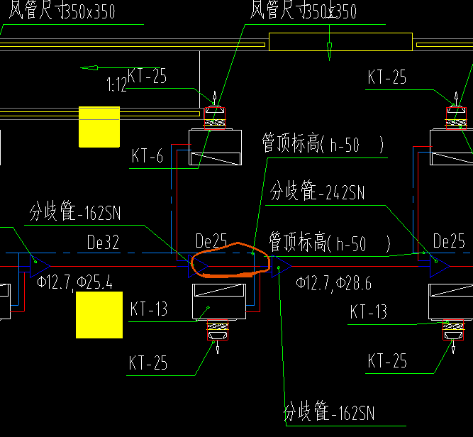 空调系统中,图中圈的冷媒管应该按哪个规格