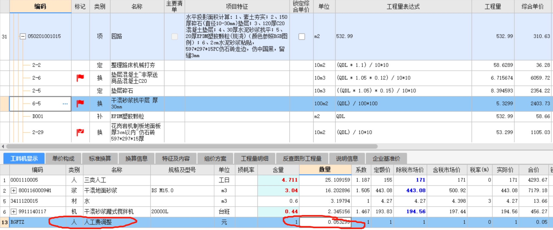 人工费调整