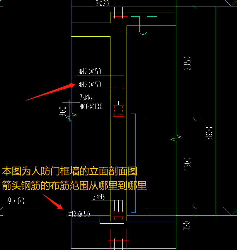 人防门框墙钢筋的布置范围