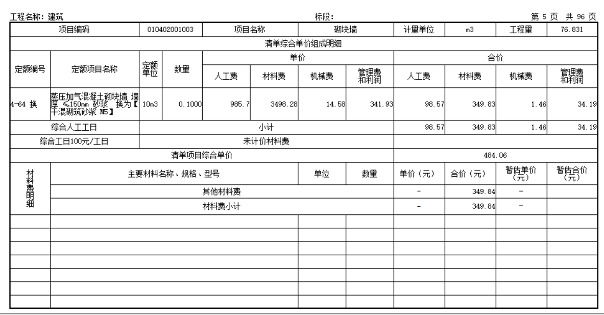 综合单价分析