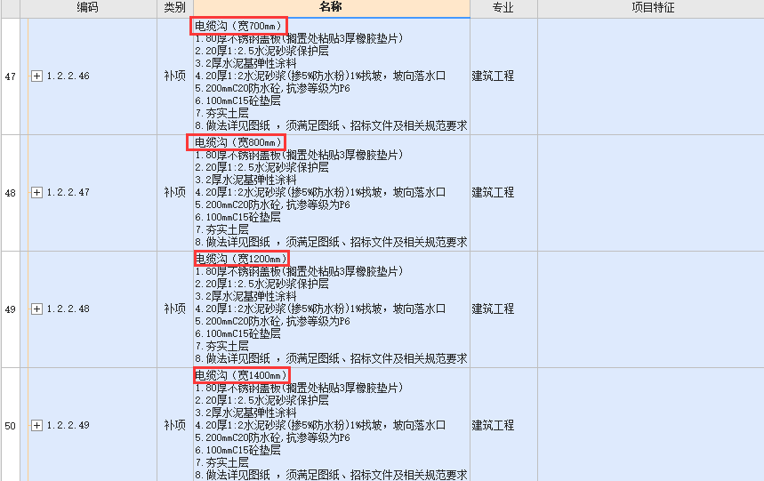 项目特征