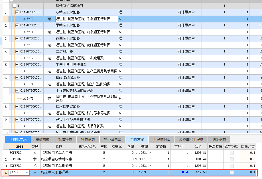 人工费调整