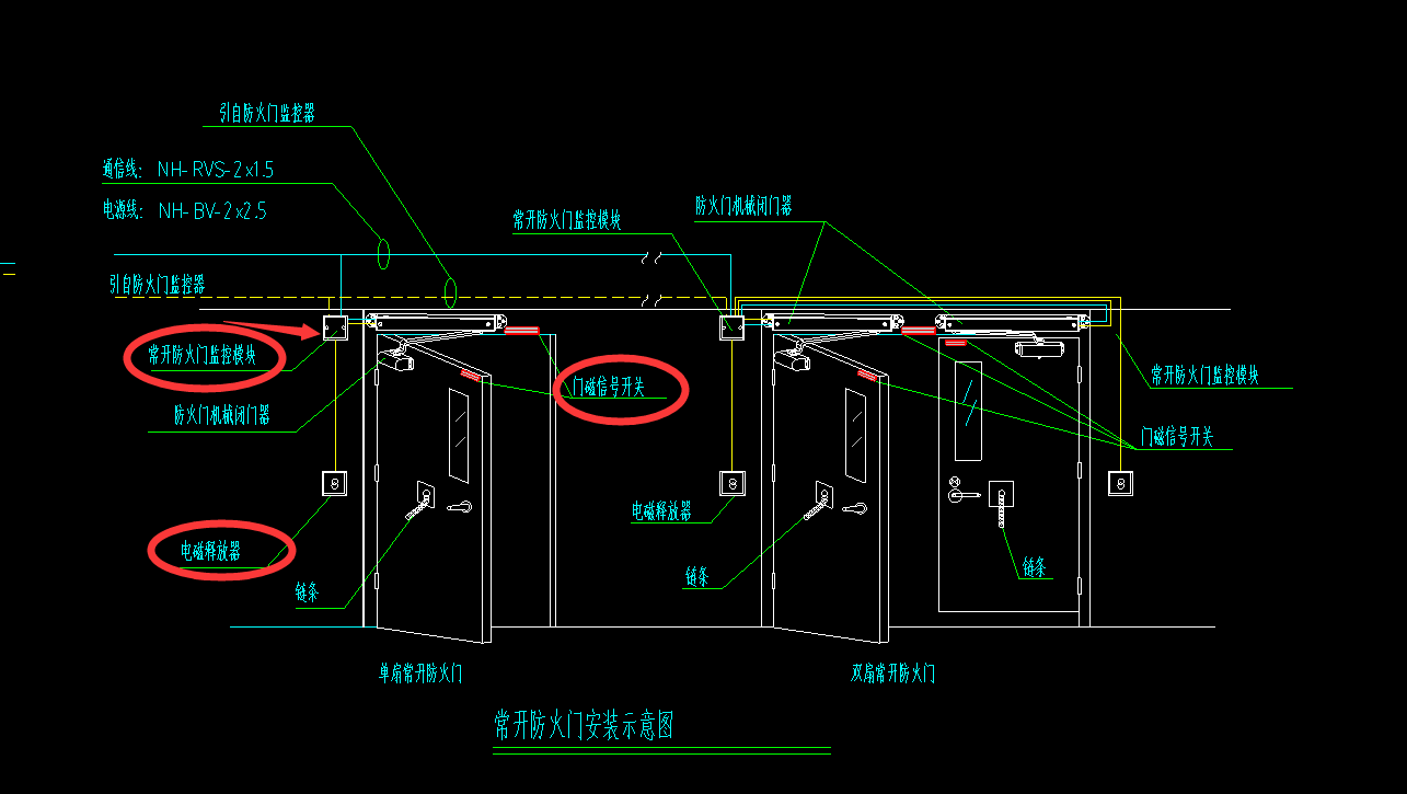 防火門監控模塊與電磁釋放器和門磁開關是否要連接線是的話是連接信號