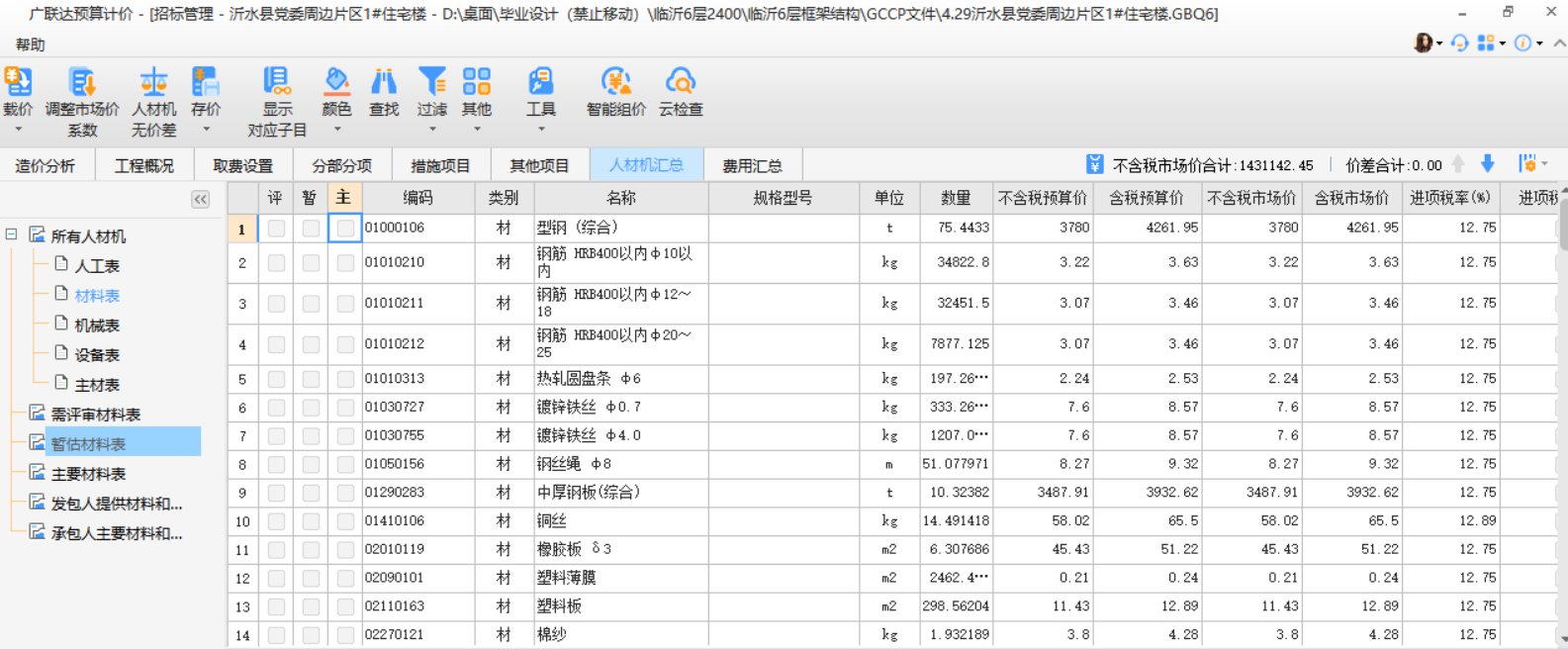 自动设置主要材料