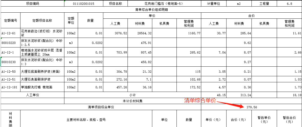 综合单价不