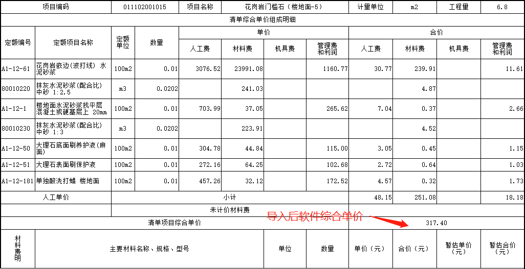 清单综合单价