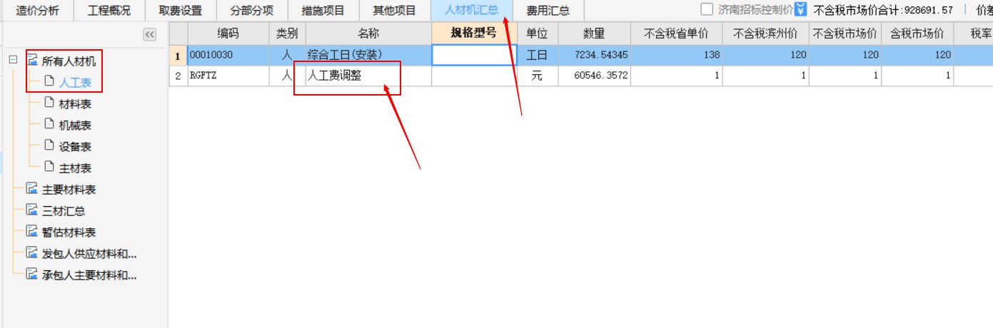 人工费调整