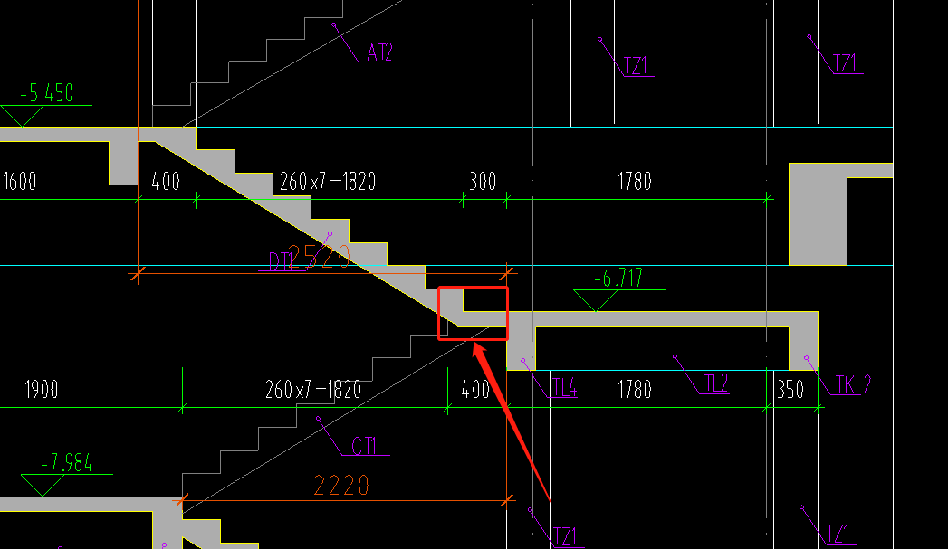 楼梯混凝土红色部分平段的楼梯面积是并到梯段里面还是并到休息平台平