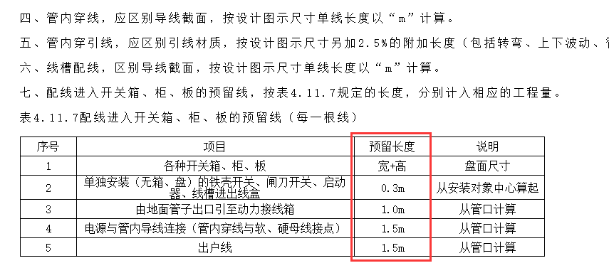 预留长度