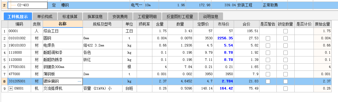 槽钢定额