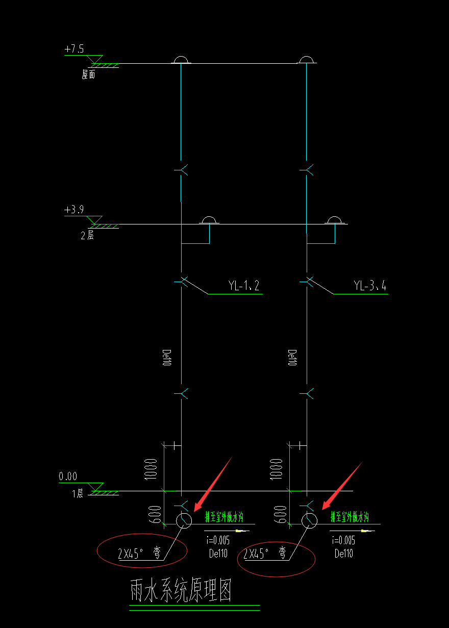 给排水雨水管弯头绘制
