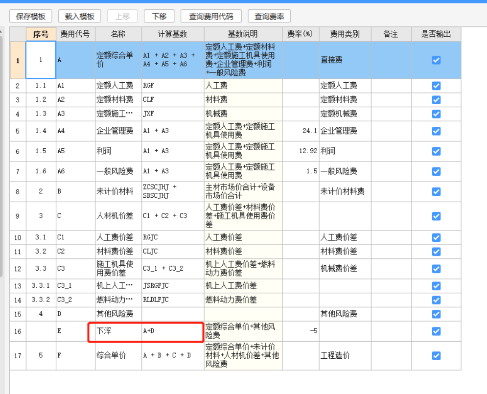 综合单价下浮