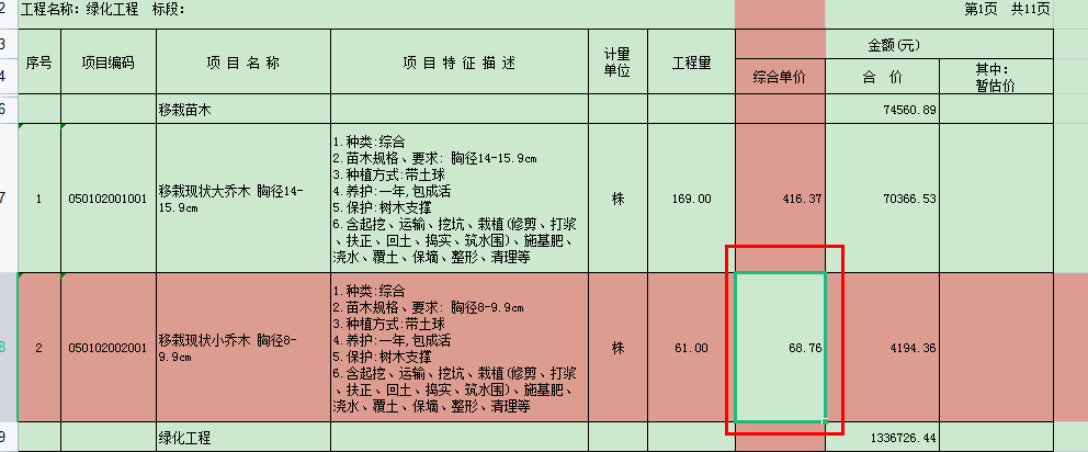 项目特征