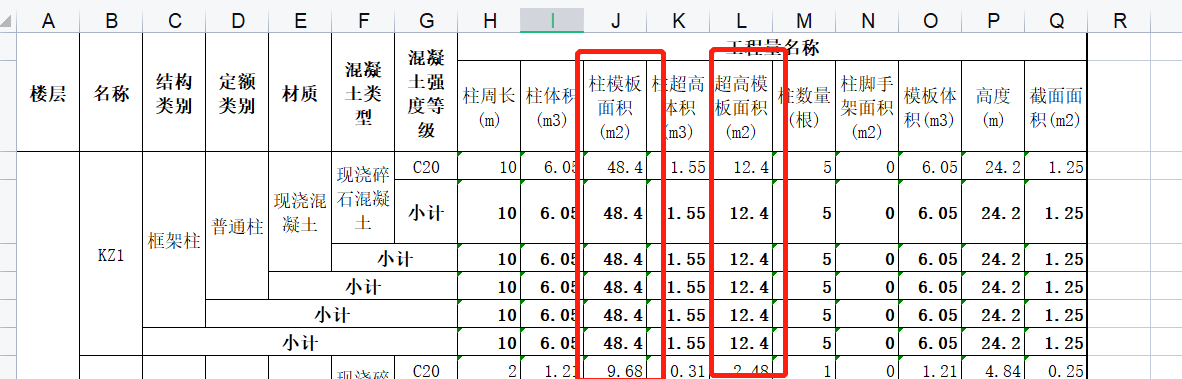 模板面积