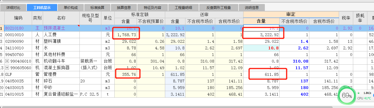 工料机含量