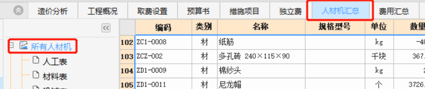 单位工程人才机汇总表
